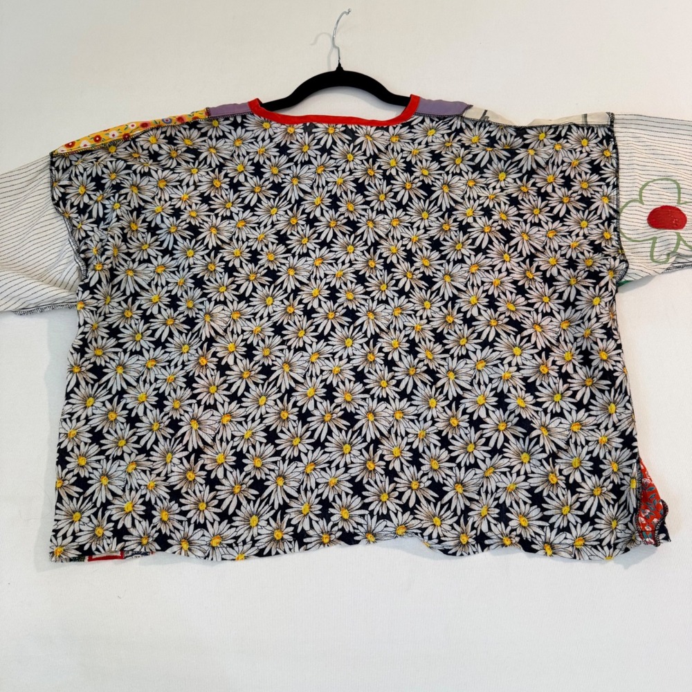 Staley Gretzinger Patchwork Top OS Purple Floral Mixed Print Art to Wear - Picture 13 of 15